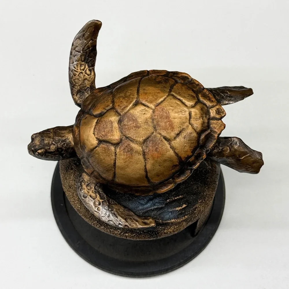 Sea Turtle Coaster Set with Holder Bronze Tone Nautical Coastal Decor 5pc Set
